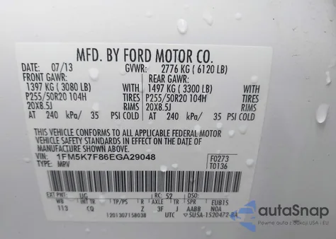 2014 Ford Explorer Limited from USA, damaged, VIN 1FM5K7F86EGA29048